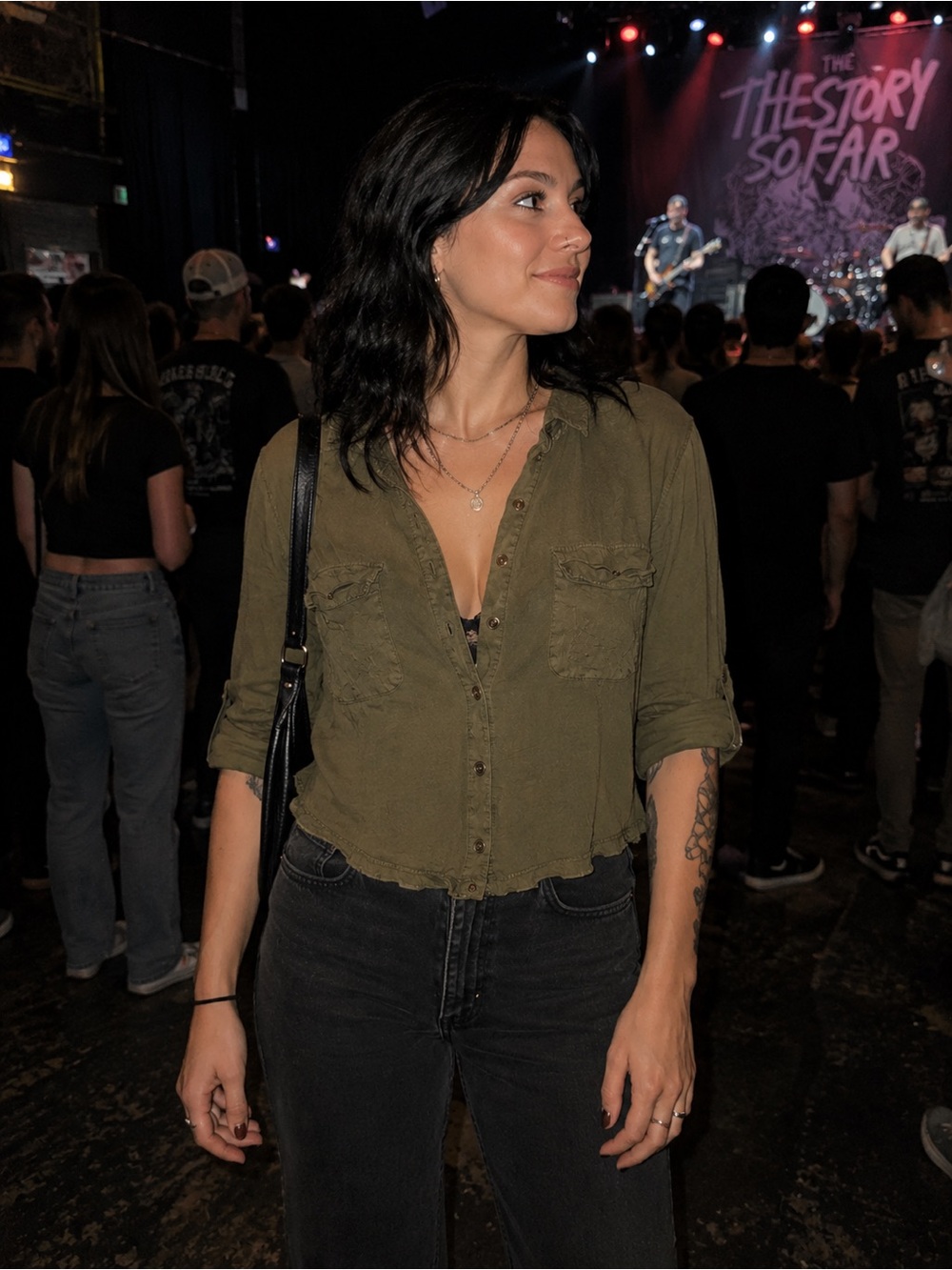 eyelash couture dark olive green rayon top